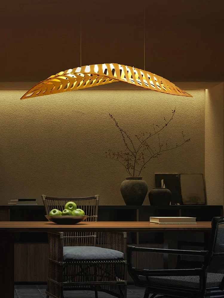 Nordic Wabi Sabi Fish Bone Wood Ceiling Pendant Light Home Deco Living Room Led Chandelier Bar Cafe Hanging Lamp Lustre Fixture led chandelier ceiling chandelier led pendant light