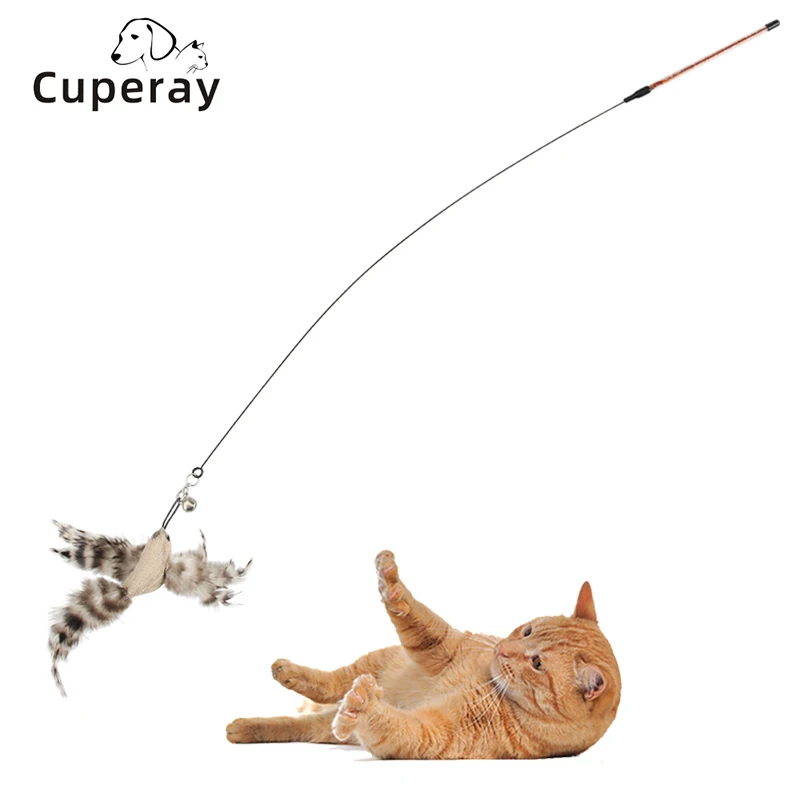 

Cat Wand, Interactive Catcher Teaser Cat Toy Steel Wire Bell Feather Teaser Cat Wand Fishing Pole Toy Exerciser for Cat & Kitten