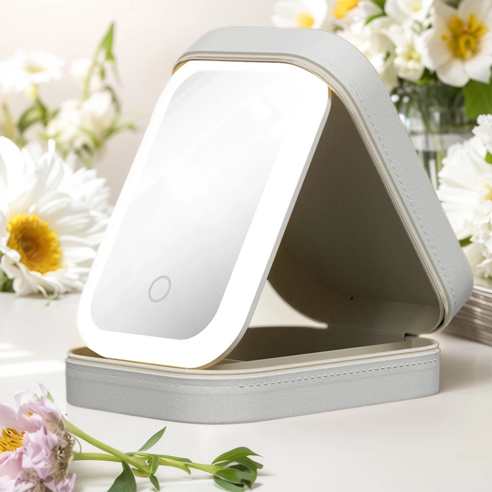 거울 포함 화장품 보관함, 대용량 스마트 LED 화장품 케이스, 조명 거울 포함, 조도 조절 여행 메이크업 케이스, 3 색