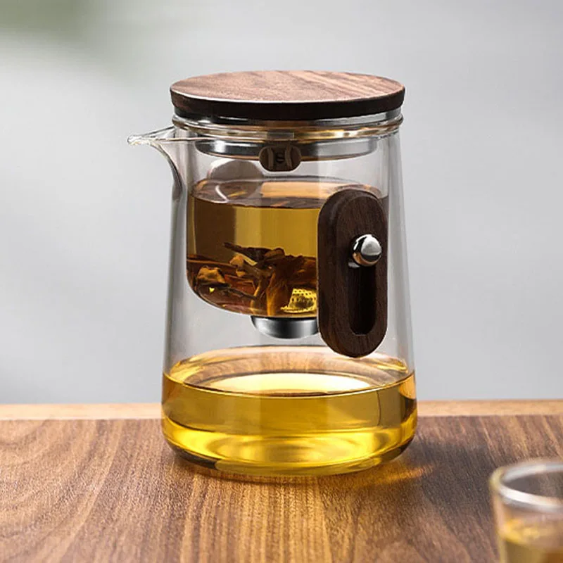2025 New Water Separation Inner Container Teapot One Click Magnetic Switch Tea Separation Filtration Travel Glass Tea Pot