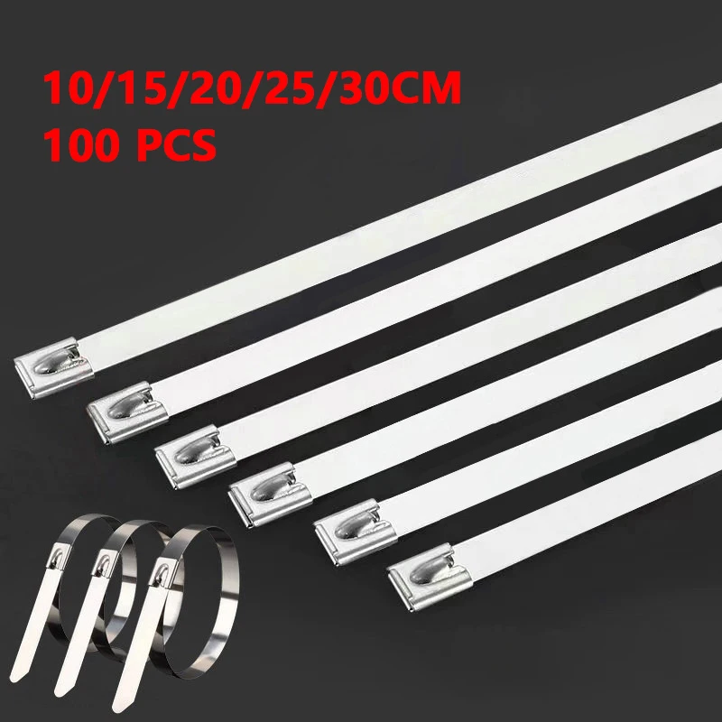 

100Pcs Stainless Steel Cable Ties Exhaust Wrap Coated Locking Metal Zip-Exhaust Multifunctional Locking Cable Ties