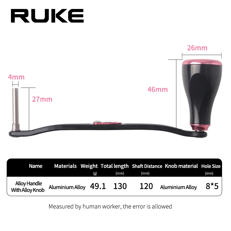 Ruke New fishing reel handle Alloy Aluminum double rocker Length 130mm 7*4/8*5mm hole suit Dai/Shi/Ab reel handle DIY accessory