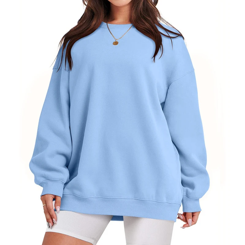 2023 Spring Autumn New Solid Color Round Neck Long Sleeve Sweatshirts Women Casual Loose Oversize Motion Pullovers All-match Top