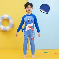 Spring Autumn Baby Boy Girl One Piece Swimsuit Hat 2 Pcs Set Children Swimwear Cartoon Dinosaur Shark Unicorn Suit Kid Beachwear 4