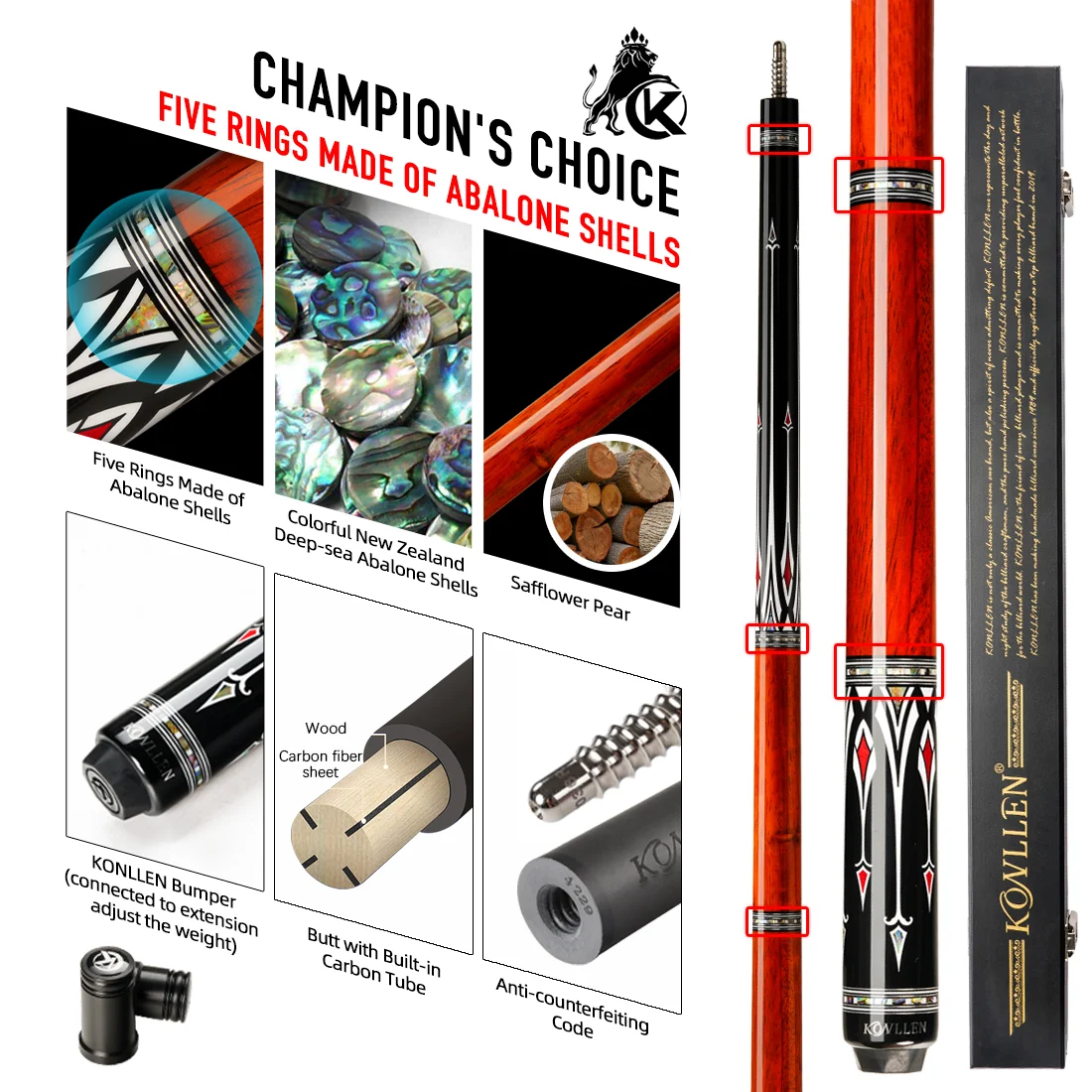 KONLLEN Cue AS Pool Cue Stick Black Technology Carbon Fiber Shaft