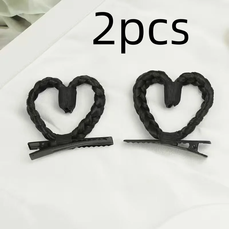 2/4 pezzi graziosi fermagli per capelli intrecciati a forma di cuore, fermagli per capelli sintetici a forma di cuore, graziosi accessori per acconciature quotidiane da ragazza. - immagine 6