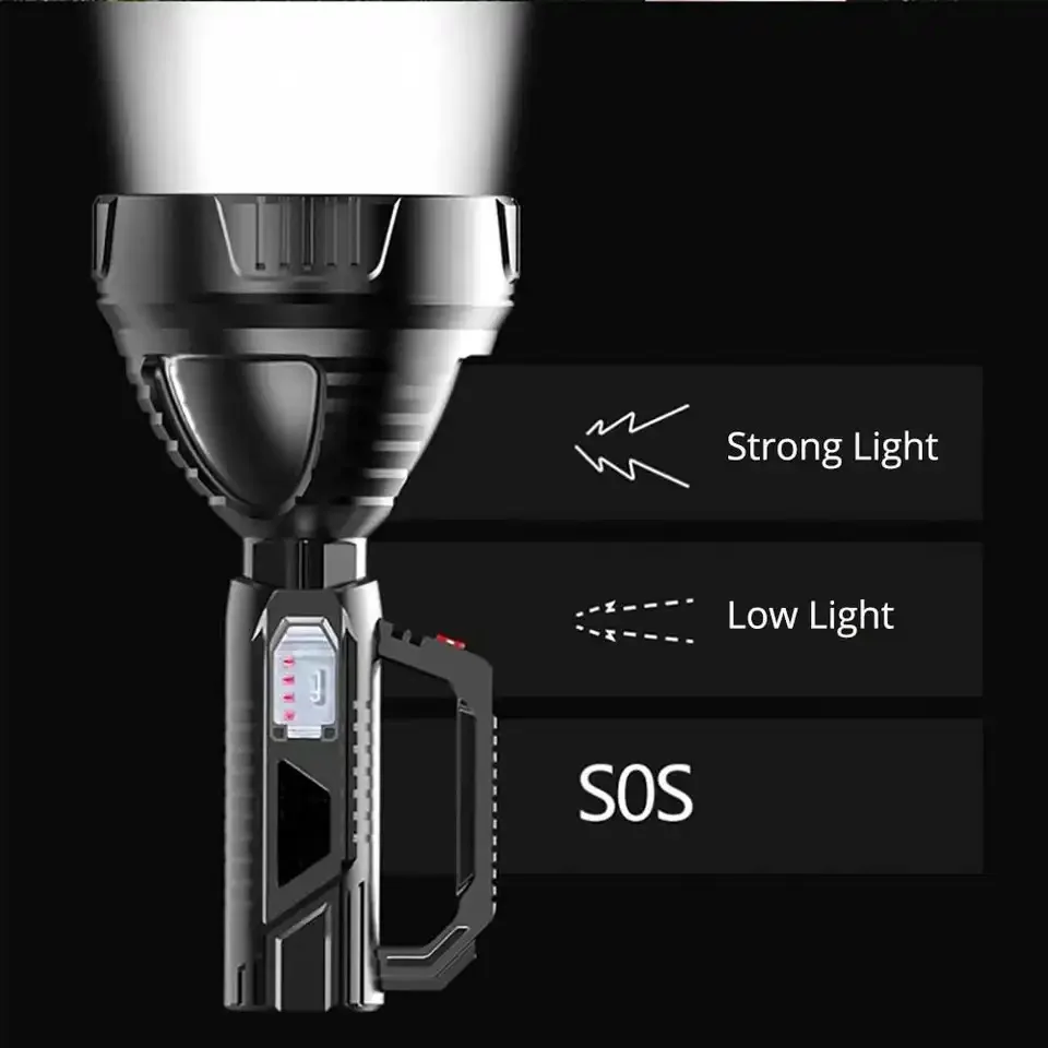 슈퍼 브라이트 LED 손전등 고출력 롱 샷 토치, USB 충전식 휴대용 서치라이트, 야외 스포트라이트 캠핑 램프, P100