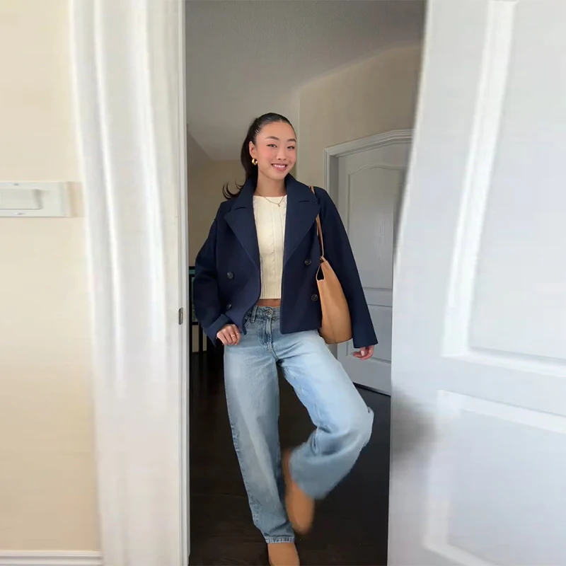 Elegant Women's Short Woolen Coats Loose Lapel Double Breasted Full Sleeve Female Jacket 2026 Autumn Lady Solid Warm Outwear 20 Se4bfee05d674476ab7911121873f93deL