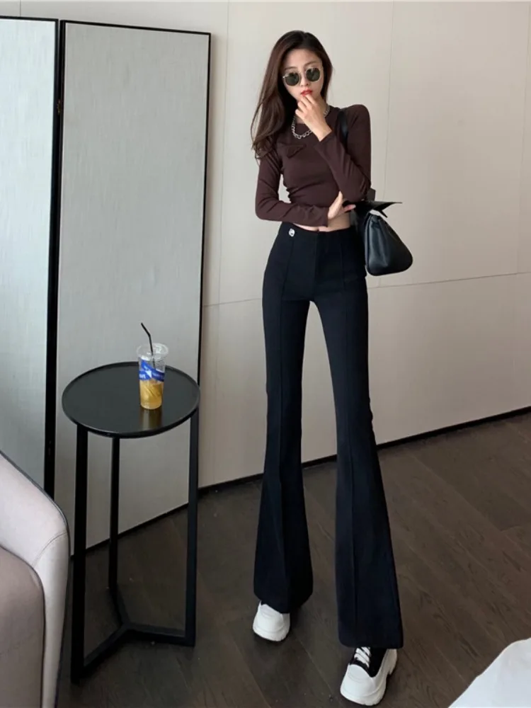 White Micro Flared High Waist Wide Leg Suit Pants For Women's Summer White Black Design Casual Pants High Waist