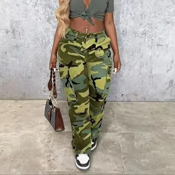 Women's Camo Print Cargo Pants with Flap Pockets, Casual Straight Leg Style, Ideal for Casual Outdoor Wear in Spring, Autumn and