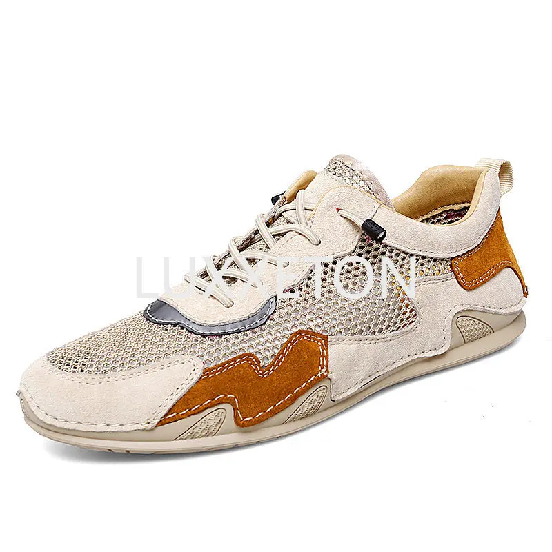 

Мужские дышащие сетчатые туфли, удобная повседневная обувь для игры в гольф с круглым носком, модная сетчатая обувь ручной работы, новинка 2023