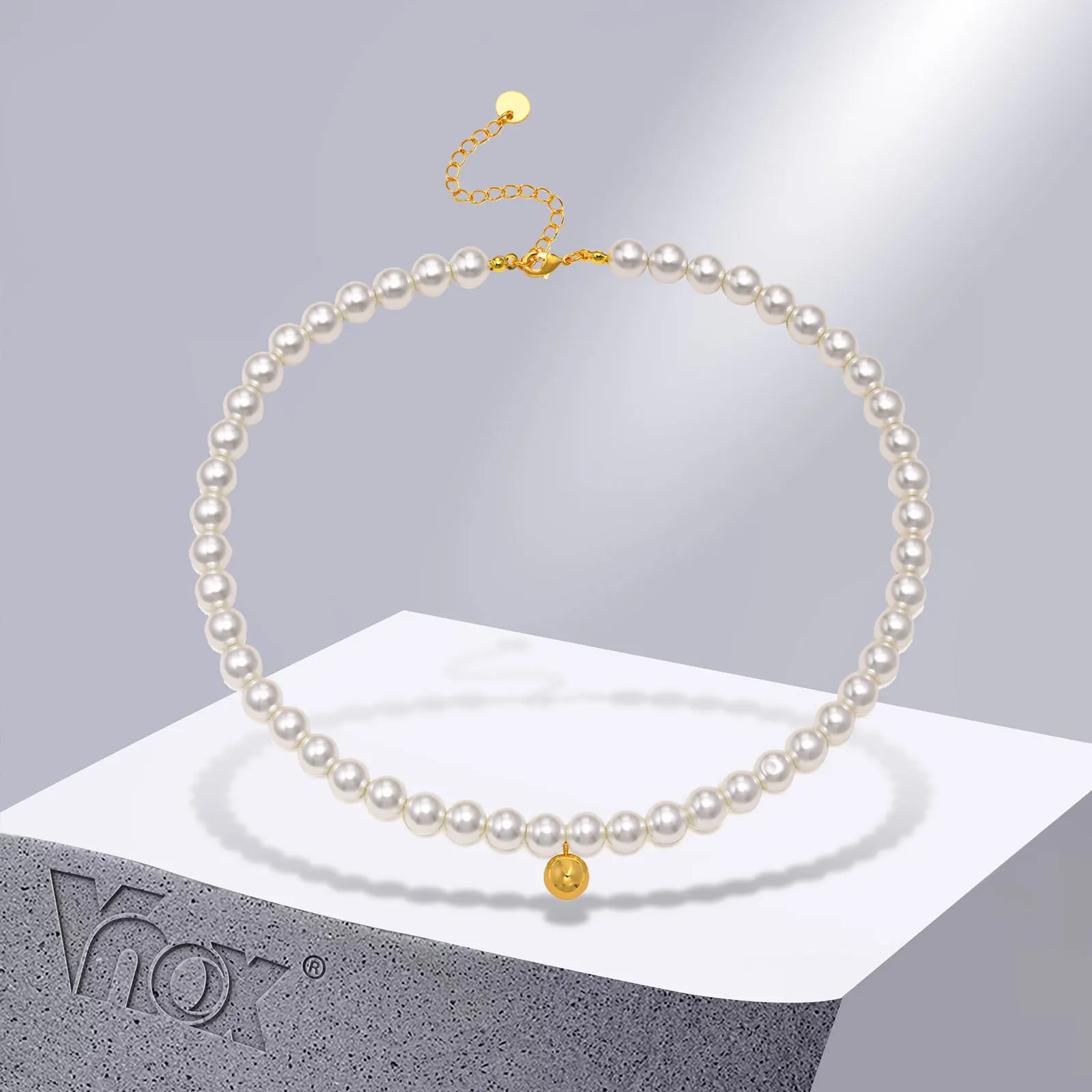 

Vnox Temperament imitated Pearl Choker Necklaces for Women Party Ceremony Wear Jewelry, 6/8mm Strand Beads Clavicle Collar Gift