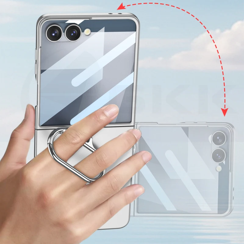 Ultra-thin Armor Ring Holder Case for Samsung Galaxy Z Flip 7 Back Screen Glass