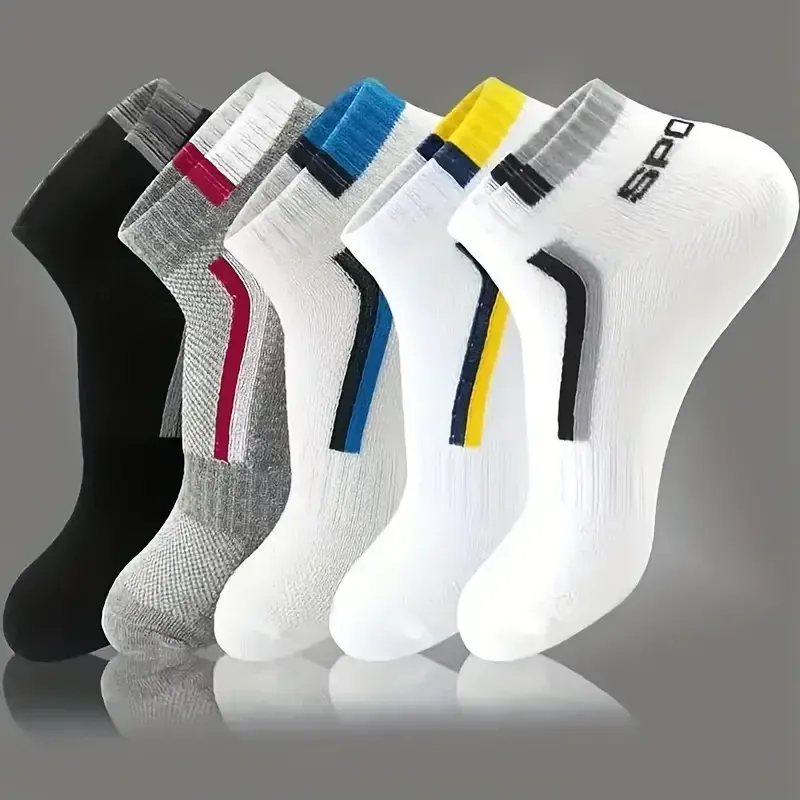 5 Pairs Simple Stripe Pattern Liner Anklets Socks Comfy Breathable Soft Sweat Absorbent Socks for Men's Outdoor Wearing