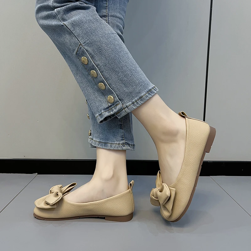 Women's Thin Sole Foldable Ballet Flats Women Travel Hotel Shoes Wide Foot Ladies Butterfly Knot Loafers Woman Orthopedic Shoes