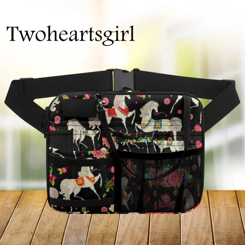 

Twoheartsgirl Fashion Horse Print Large Capacity Nurse Fanny Pack Multi Pocket Nurses Waist Bag Portable Medical Belt Organizer