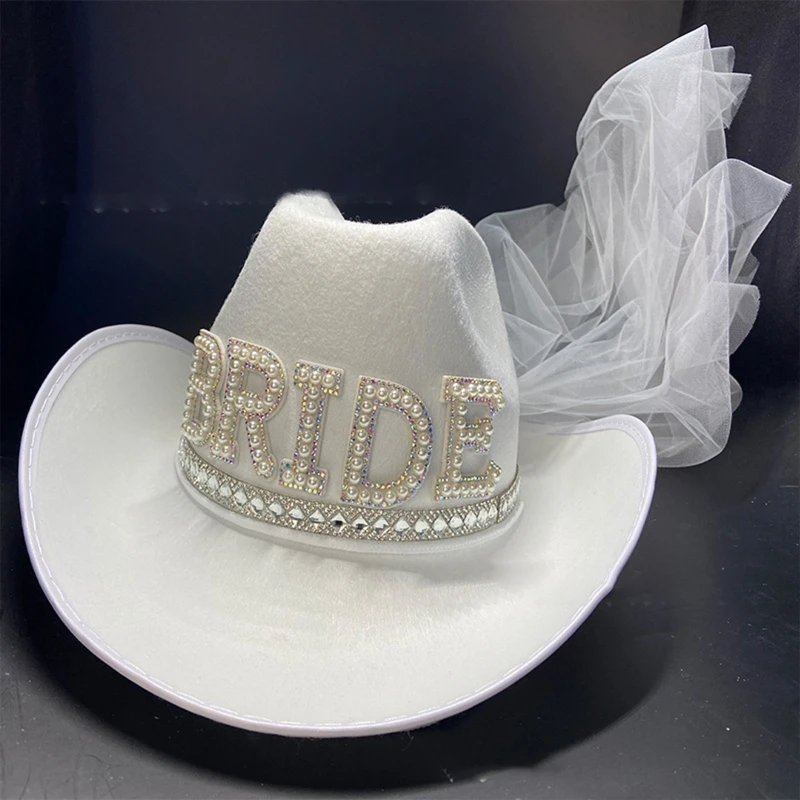 Bride Cowgirl Hat with Veil Novelty Cowboy Hat Summer Beach Cowgirl with Long Veil Western Fancy Dress Accessory cowboy hats cowgirl hats