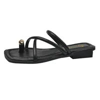 Femmes été pantoufles dames sandales métal décor string tongs chaussures à talons bas femme en plein air rétro marron sandales femme 6