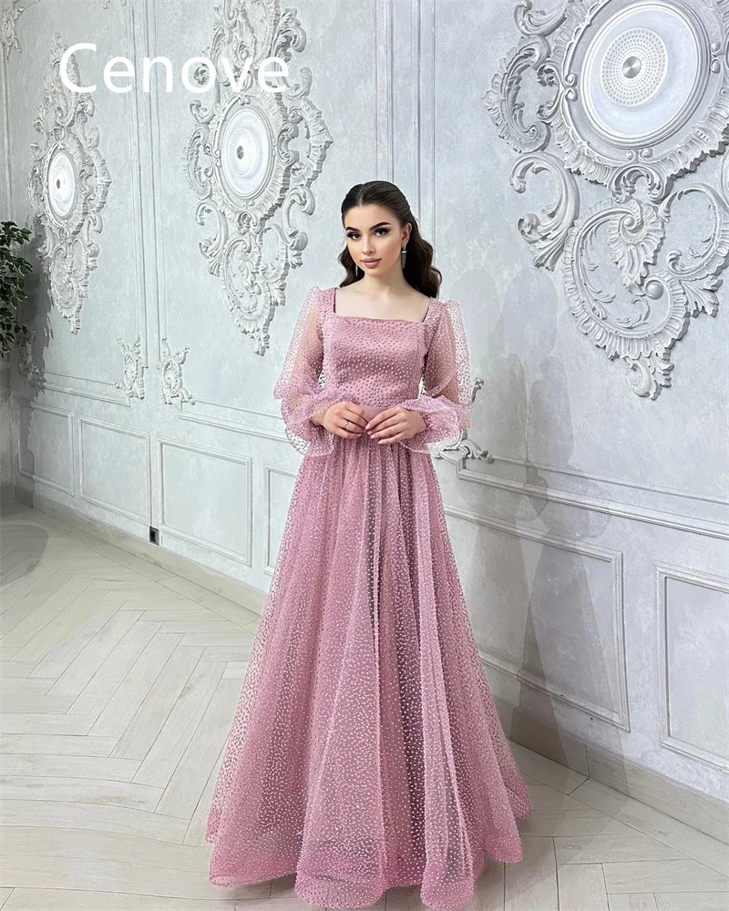 

Cenove Purple A-Line Square Neckline Prom Dress Floor-Length With Short Sleeves Draped Evening Summer Party Dress For Women2023