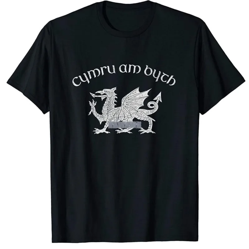 T-Shirt Estiva Da Uomo Galles Red Welsh Dragon Cymru Am Byth Tshirt-Maglietta Da Uomo In Cotone Welsh Pride