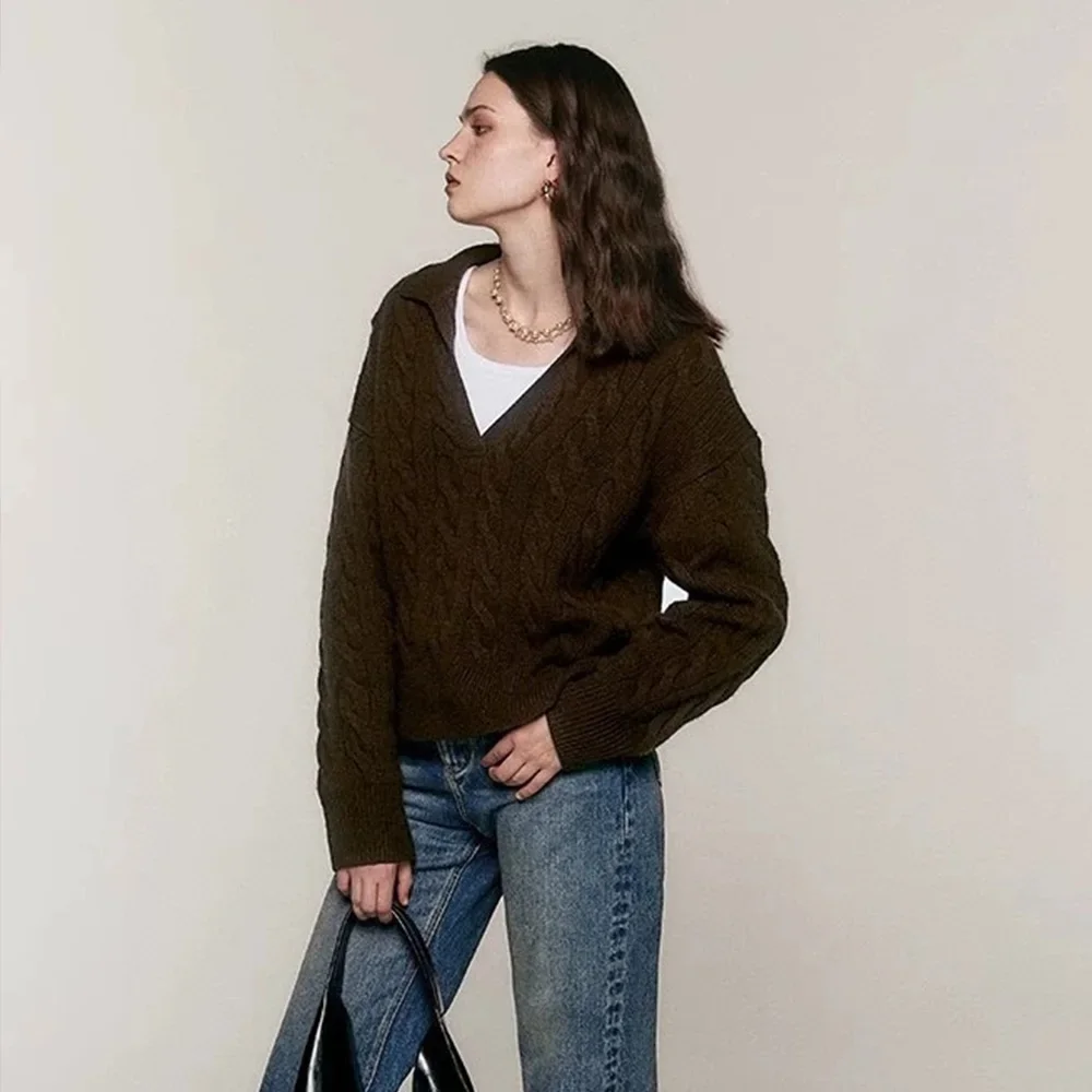 

NIGO Women's Spring And Autumn Solid Color Wool Cashmere Fitted Long Sleeve V-Neck Sweater Ngvp #nigo6988