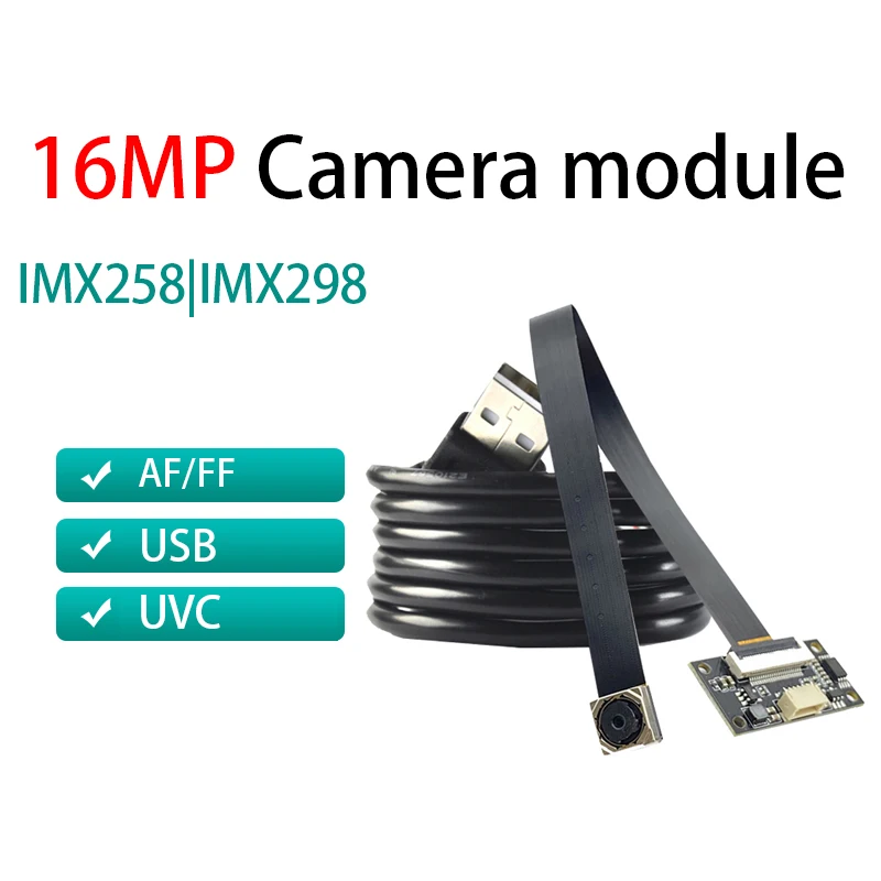 USB Camera Module 16MP 4656x3496 4K CMOS IMX258 AF/MF/FF 75 Degree 30FPS Wide Angle MJPEG YUY2 IMX298 for Digital Cameras