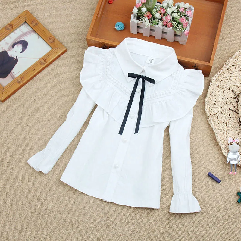 Girls White Blouses NEW Year Spring Fall Cartoon Shirts School Girl Uniforms Blouse Tops Casual Teenage Cotton Clothes