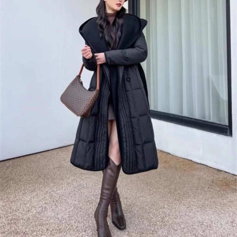 

2023 Winter Women Warm New Fashion Natural Goose Feather Down Jacket Luxury Loose Coat Hooded Thick Detachable Outerwear