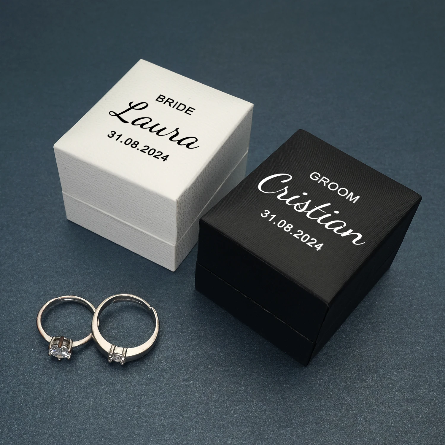 

Set of 2 Personalized Wedding Ring Box Custom Names and Date Ring Holder Engagement Proposal Wedding Ceremony Ring Bearer Box