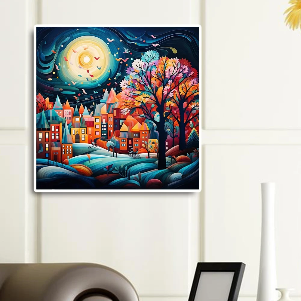 5D DIY Full Round Drill Diamond Painting Colorful House Abstract Series Decor
