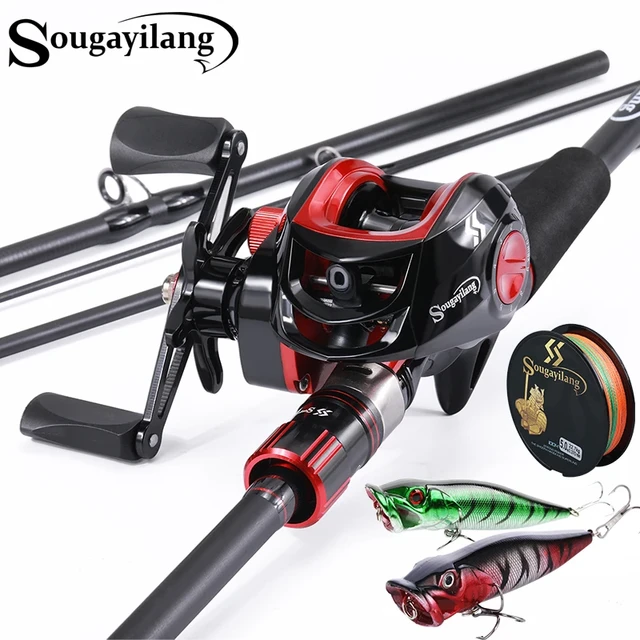 Sougayilang Fishing Rod Reel Combo 1.8~2.1m Carbon Fiber Casting Rod and  Baitcasting Reel with Fishing Line Lure for Bass Trout - AliExpress