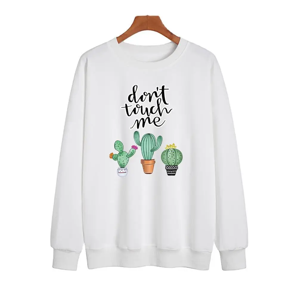 

YRYT2023 Autumn and Winter New Large Size Plus Velvet Hoodie Female Cactus Print Casual Long Sleeve Round Neck Wei Clothing Tide