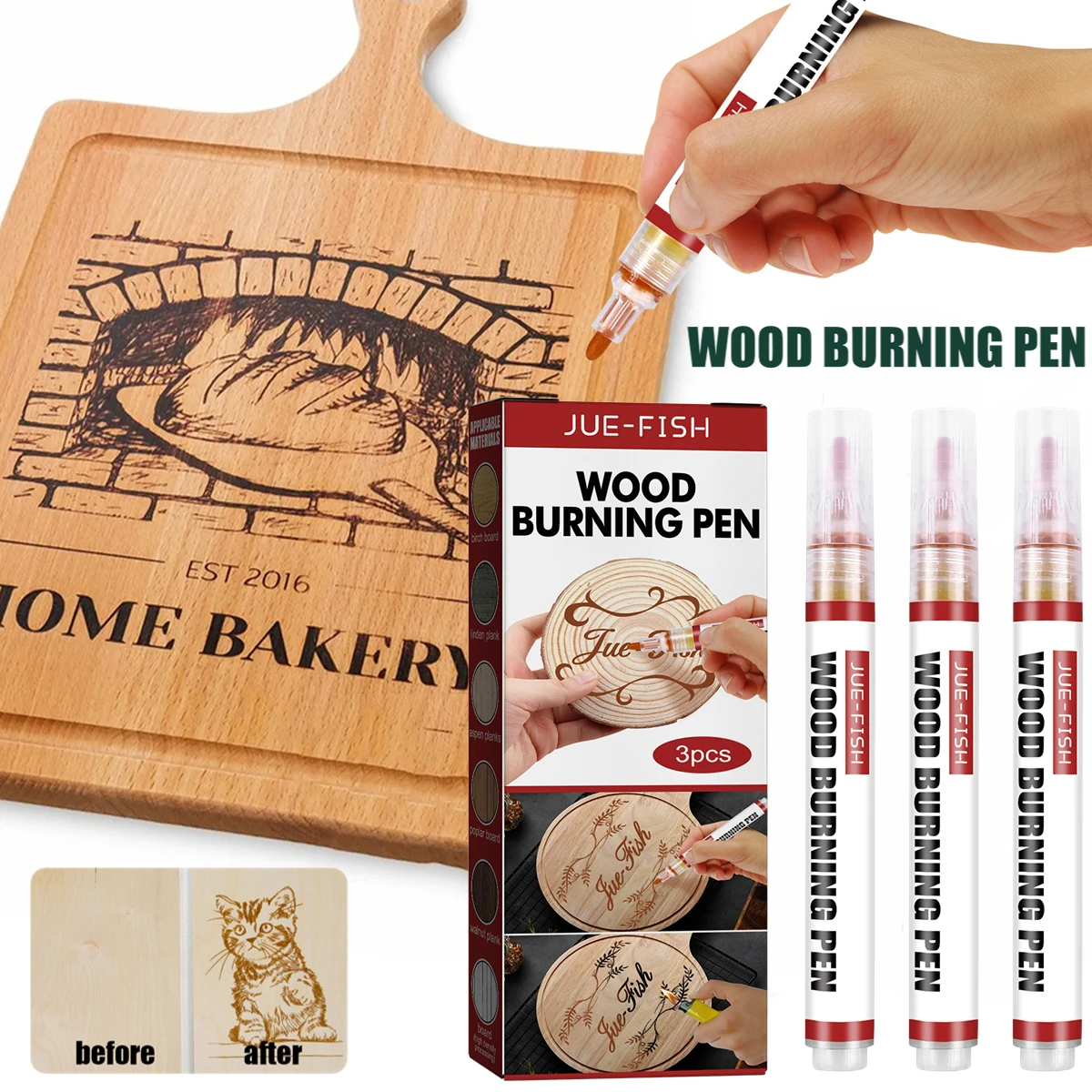 3Pcs Scorch Marker Chemical Wood Burning Pen For Project Painting DIY Pyrography Caramel Marker Art Pyrography Supplies Kid Gift