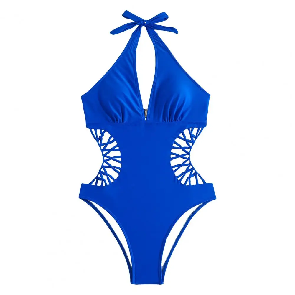 

Tummy Control Swimsuit Elegant Women's Deep V Neck Monokini Beachwear with High Waist Quick Dry Padded Surfing Suit Lightweight