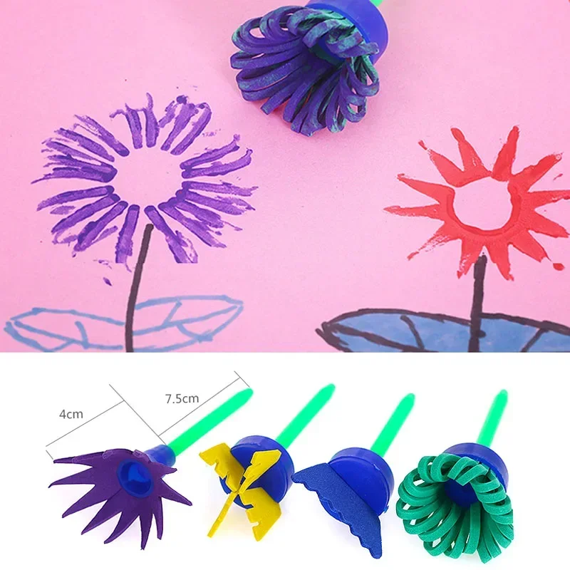 Children DIY Graffiti Sponge Brush Set Drawing Toys Broom Shaped Seal Sponge Brush Art Brush Enlightenment Puzzle Gift 3