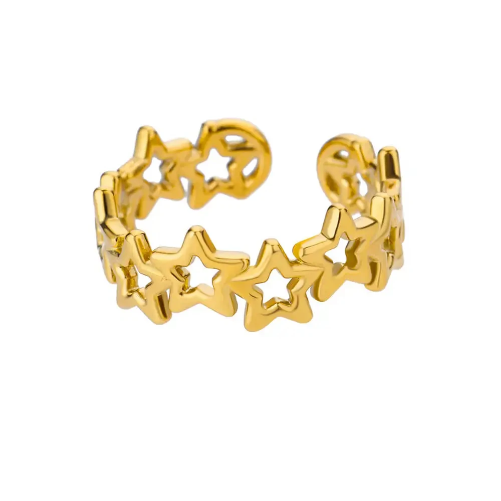 Hollow Star Rings Gold Color Stainless Steel Open Star Ring