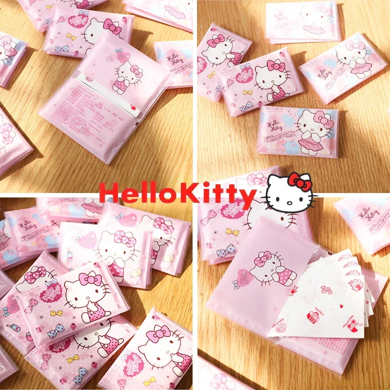 9pcs Hello Kitty Tissue Portable Cute Cartoon Eco-friendly Pocket Women Girl Wallet Paper Handkerchief Thicken Paper Napkin Gift
