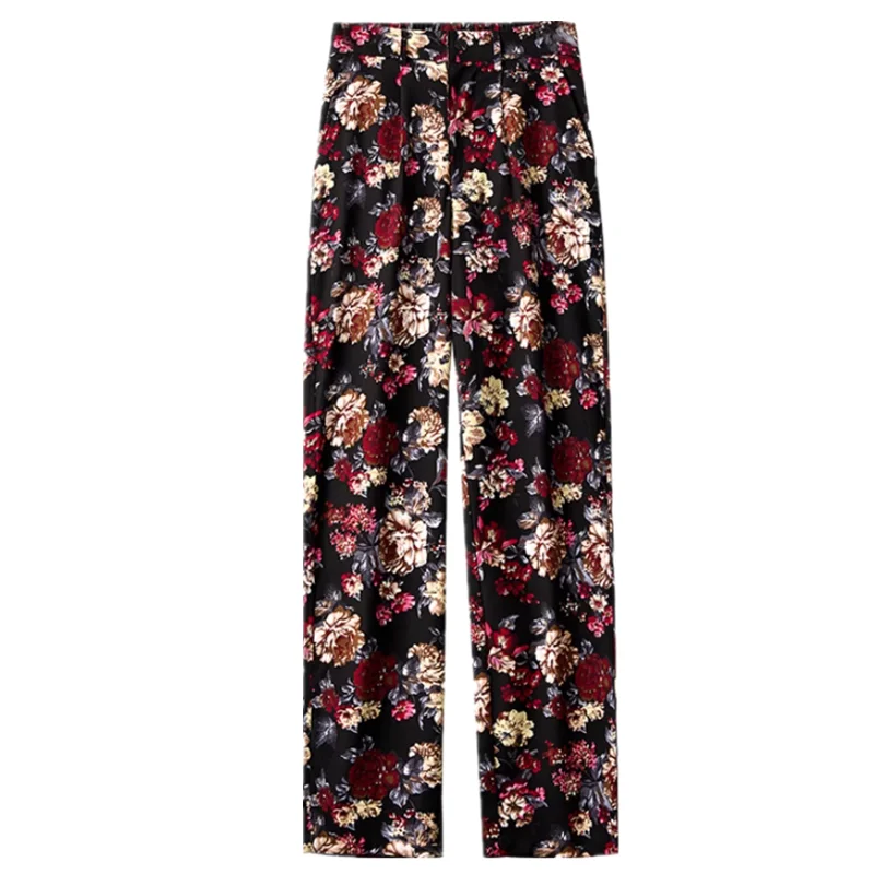 Men's Slim Fit Floral Suit Pants Small Elastic Waistband Trouser