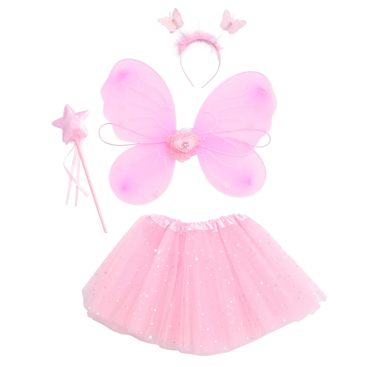 

Butterfly Wings Four Piece Set Festival Cosplay Costumes Performance Dress Girls Kit Fairy Skirt Girl's Toddler Hair Ties