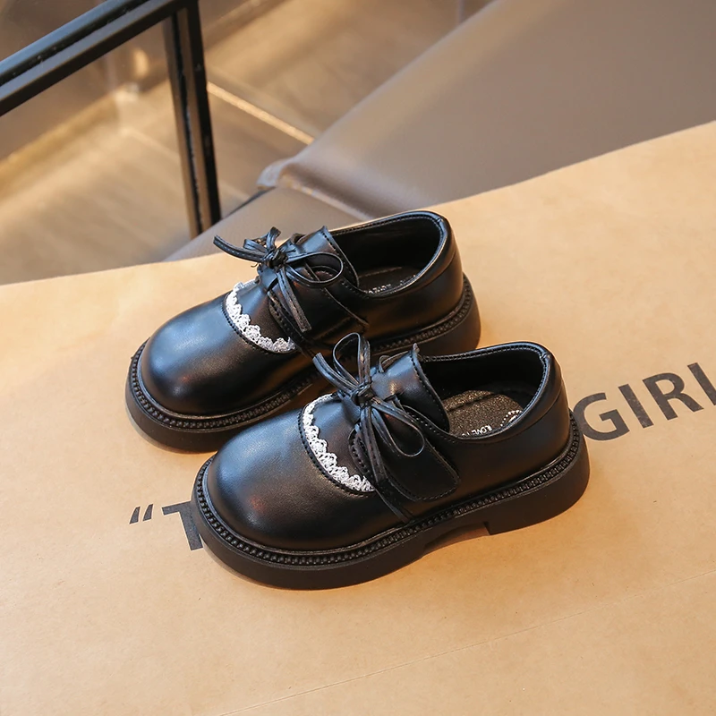 Girls Princess Leather Shoes with Bow-knot Children Dress Performance Shoes Soft Sole Classic Kids School Party Flats Shoes