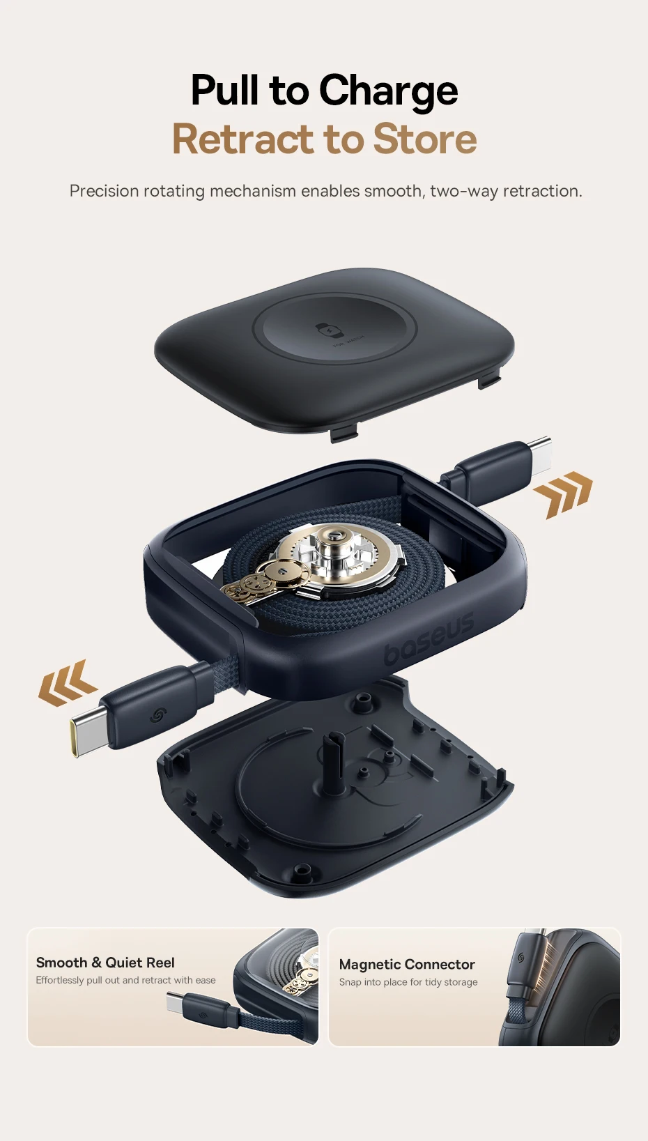 Baseus 100W Retractable USB-C Cable with Apple Watch Charger