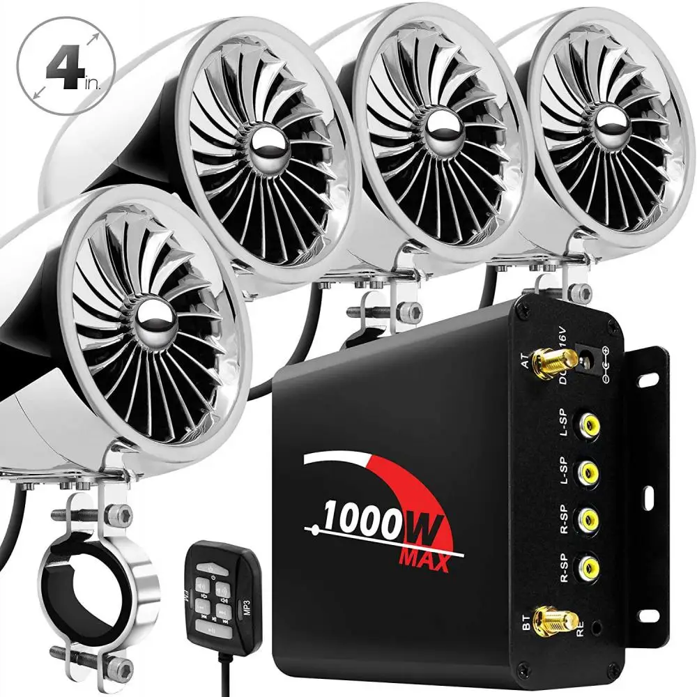 1000W Amplifier M1000 Bluetooth Motorcycle Stereo 4 Speakers MP3 Audio FM Radio System for Motorcycles/ATV/UTV/Boat