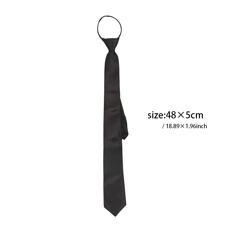 Unisex Black Simple Clip on Tie Women Zipper Ties Retro Silky Narrow Men Lazy Neck Tie Slim Korean Style All-match Trendy Tie