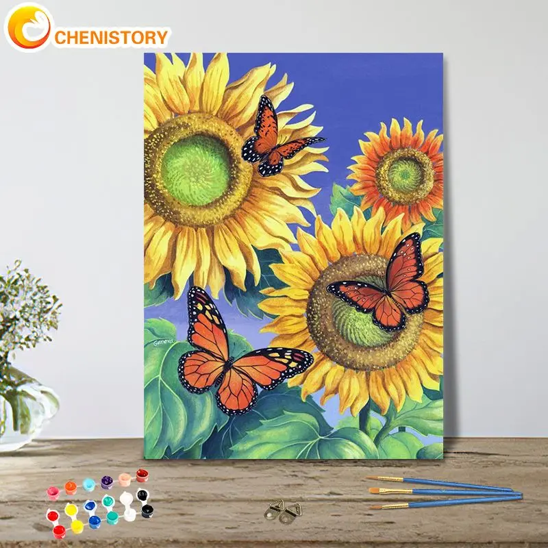 

CHENISTORY Pictures By Numbers Sunflower Frame Painting By Numbers Butterfly Animal On Canvas Diy Home Decoration Diy Gift