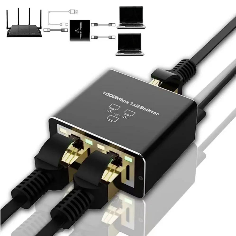 Splitter em Out Adaptador Ethernet Internet Gigabit Extensor de Cabo de Rede Conector Rj45 para pc tv Box Roteador Sharer Rj45 - Imagem 6