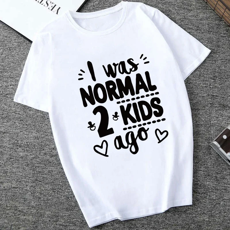 Eu era normal 3 crianças atrás letras impressas senhora o-pescoço manga curta camiseta feminina preto branco manga curta poliéster casual feminino