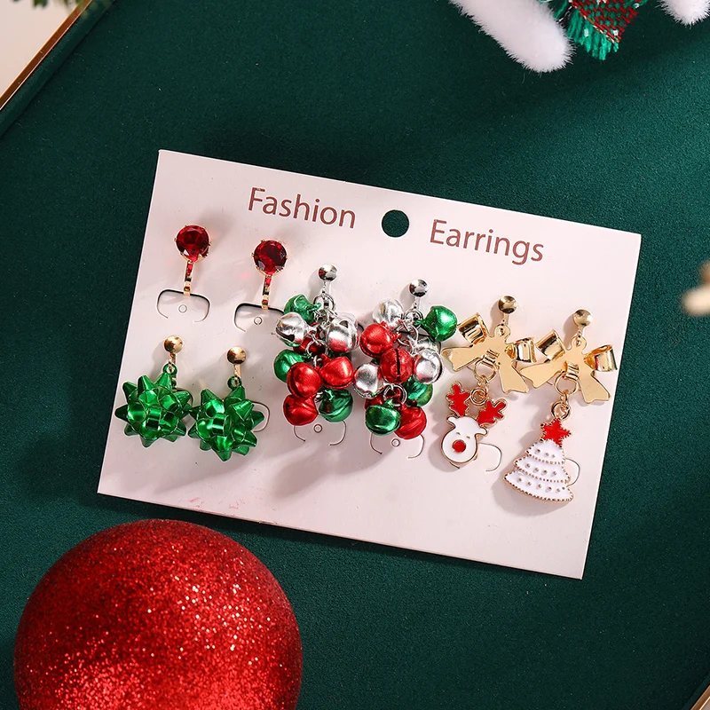 16 Paia Orecchini Natalizi A Clip Per Donna E Bambina | Set Con Albero, Babbo Natale, Pupazzo Di Neve E Renna | Gioielli Finti Non Piercing Per Festività