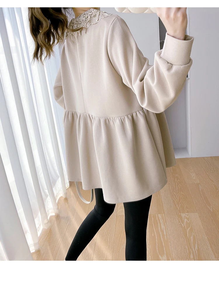 Spring New Pregnant Woman's Long Sleeved Doll Shirt Sweet Lace Peter Pan Collar Long Lantern Sleeve Maternity Blouses Tops