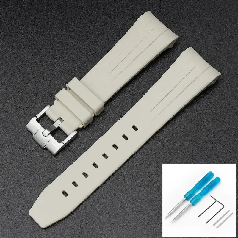 Premium Rubber Strap with Stainless Steel Buckle - 22mm Curved Interface Watch Band