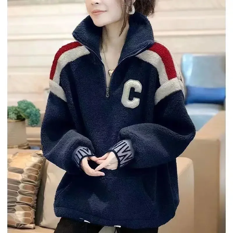 New Autumn Winter Women Golf Clothing Embroidery Tennis Jacket With Loose Design Golf Wear Plush Casual Thickened Top Wear